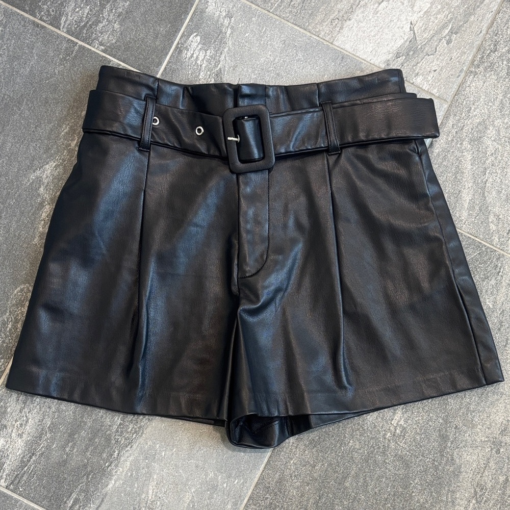 Zara Black High Waist Leather Shorts